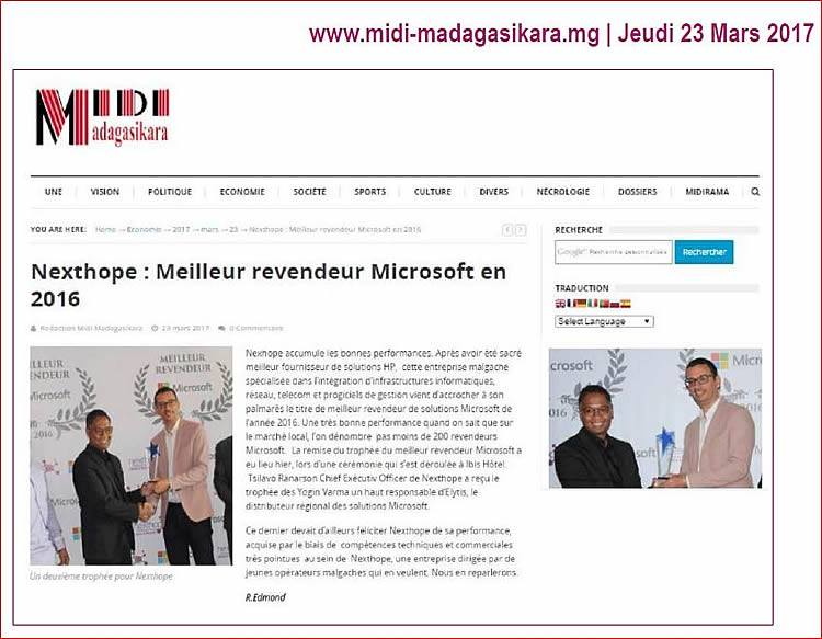 Tsilavo Ranarison, NextHope Madagascar sur le quotidien Midi Madagasikara