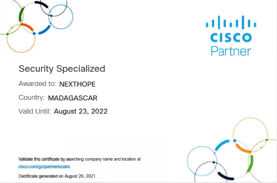 Certificat Security Specialization de Cisco pour NextHope Madagascar