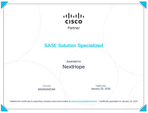 NextHope Madagascar décroche trois spécialisations Cisco en cybersécurité et réseaux !