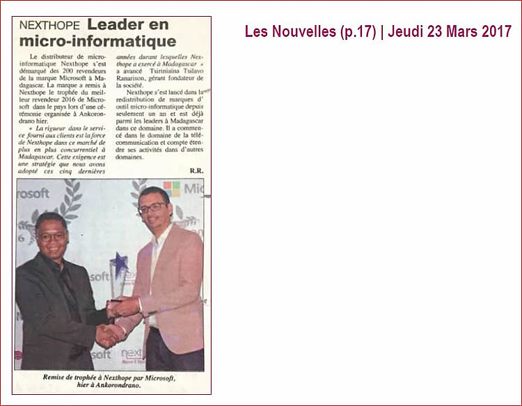 nexthope madagascar, Tsilavo Ranarison sur le journal Les Nouvelles