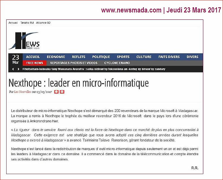 NextHope Madagascar, Tsilavo Ranarison sur newsmada.com