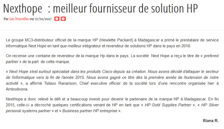 Tsilavo Ranarison, NextHope Madagascar revendeur HP