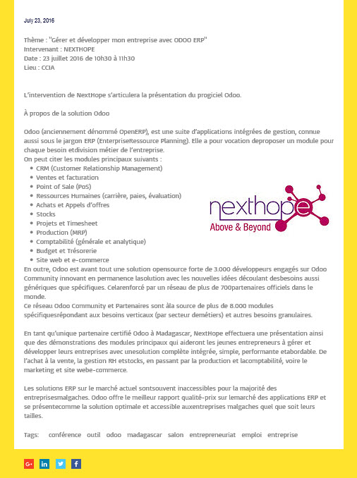 Nexthope, Tsilavo Ranarison, Odoo